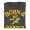 Hawkeyes Born & Raised Vintage Charcoal 2 Hawkeyes Born & Raised Vintage Charcoal -Raygunsite Store Born Raised HeatherGraphite VintageFootballHerkyTee Folded