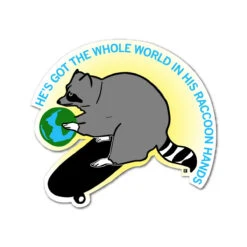 World In His Raccoon Hands Die-Cut Sticker